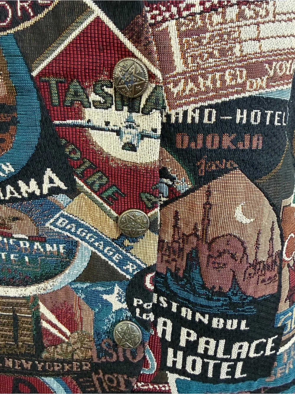 Vintage Denim Republic Travel Patchwork Tapestry Vest in Multicolor